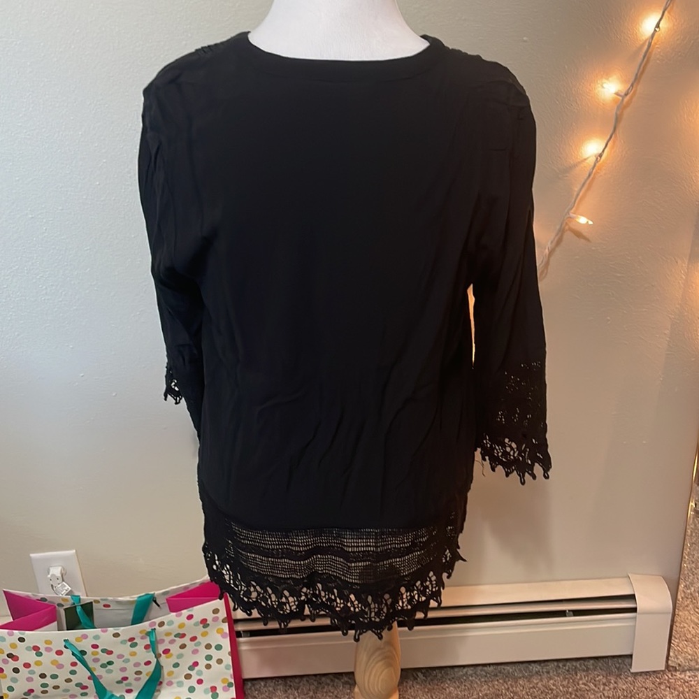 Coldwater Creek XL Black Lacey Button Down Long Sleeve Blouse - Picture 5 of 9